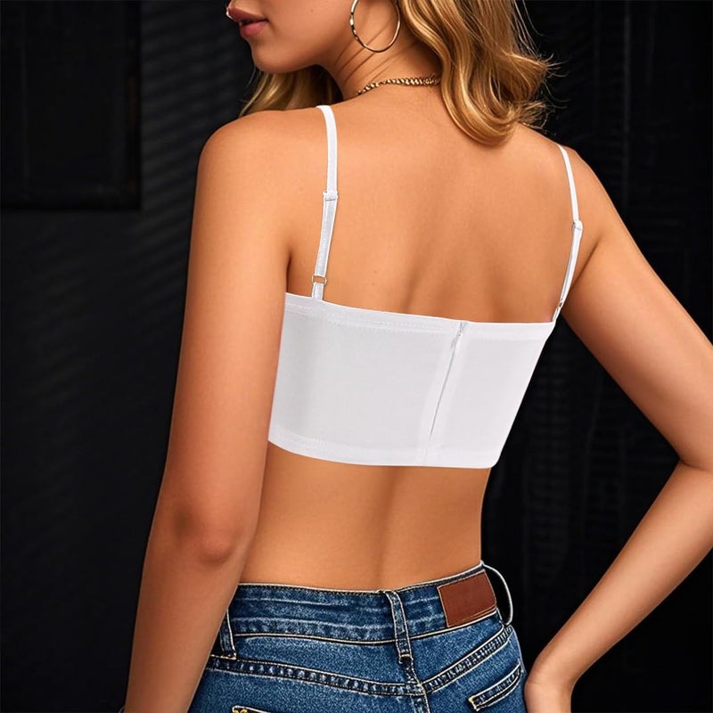 Vimoisa Women Faux Fur Tank Top Spaghetti Strap Crop Cami Top Tight Sleeveless Tube Top Vest(M) - Image 5